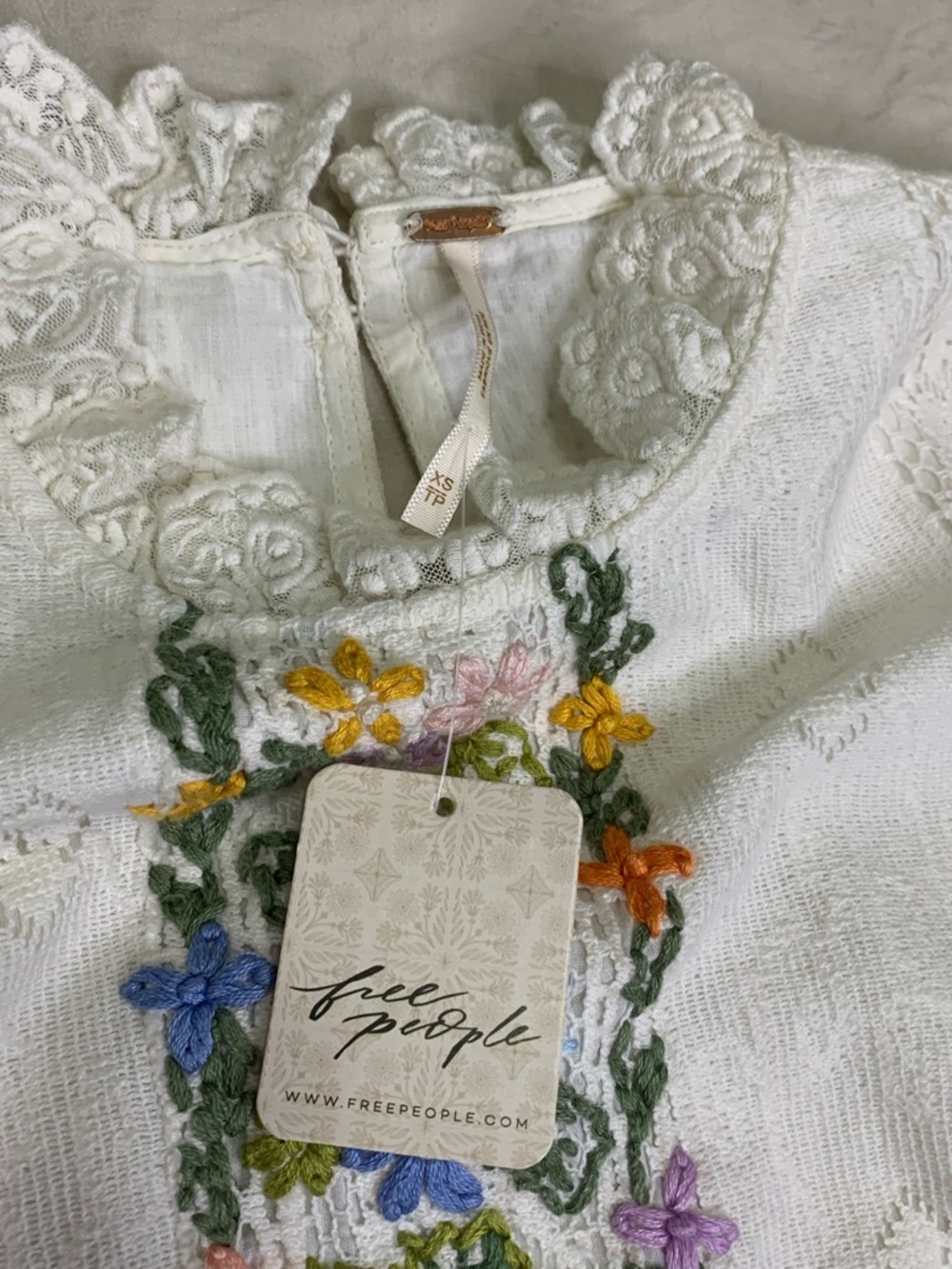 NWT FREE PEOPLE Garden Grace Top Ivory Combo MSRP $198 Size XS - Picture 13 of 15